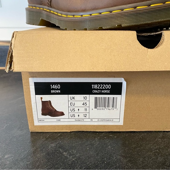 Dr. Martens 1460 Crazy Horse Boot, Brown, Men’s Size 11 - Picture 12 of 12